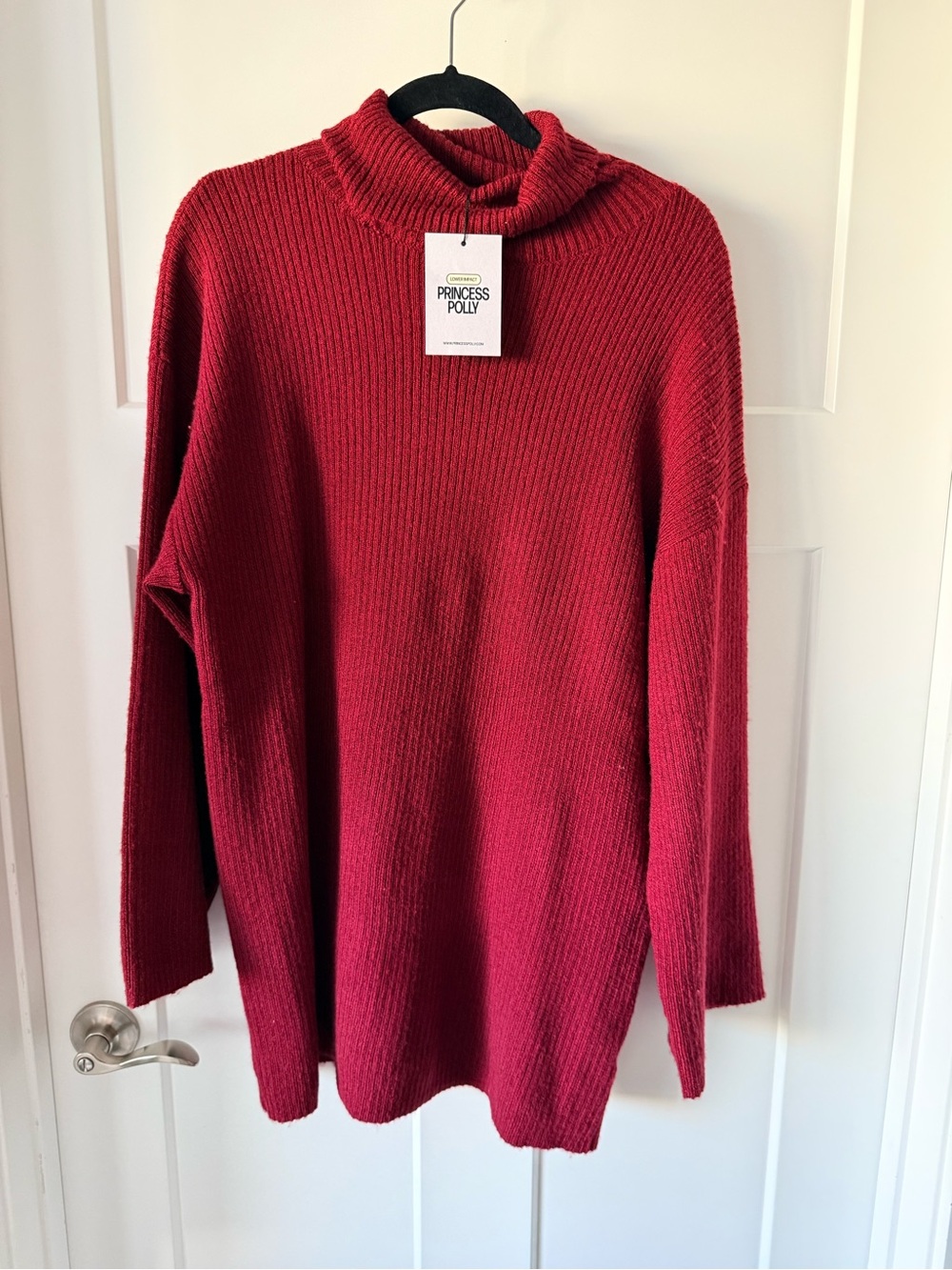 Princess Polly Red Ribbed Turtleneck Long Sweater Tunic L / XL Brand New
